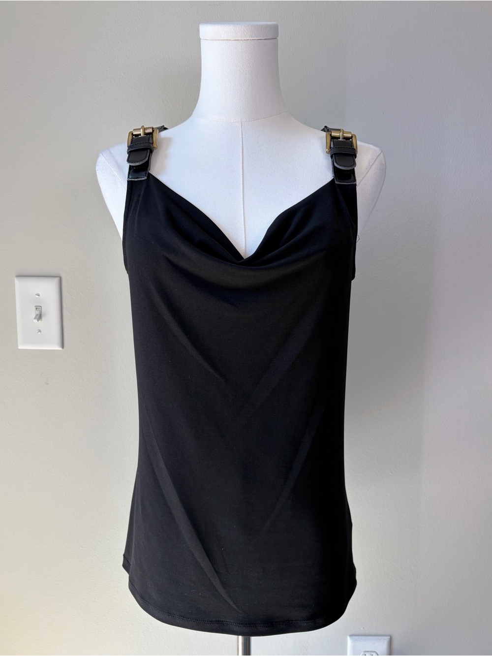 Michael Michael Kors Black Buckle Strap Cowl Neck Tank Top